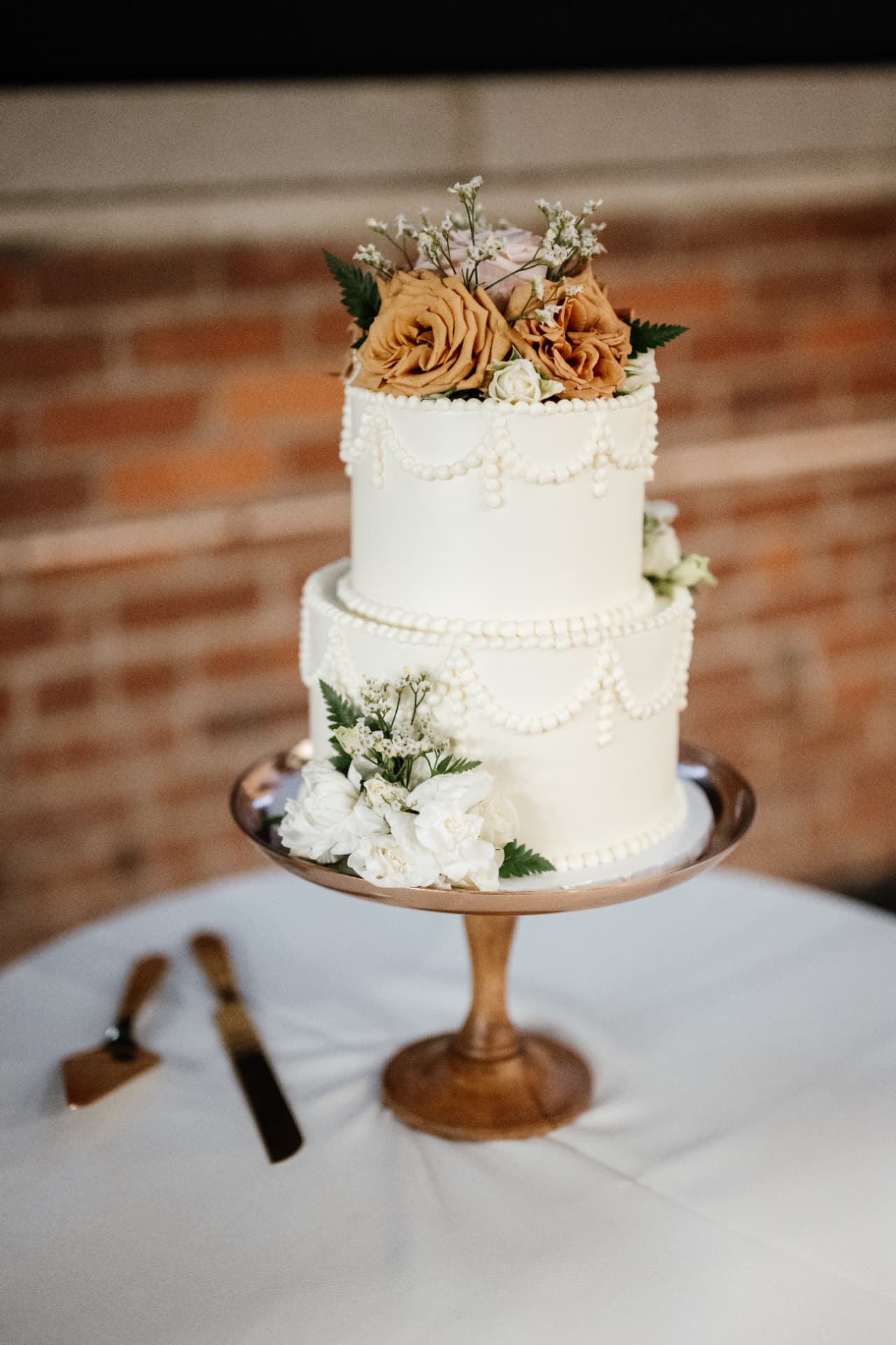 The wedding cake on display at the reception